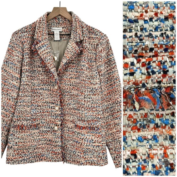 New Draper's & Damon's Confetti Tweed Jacket Colorful Fringe Detail | Size 1X - Picture 1 of 12